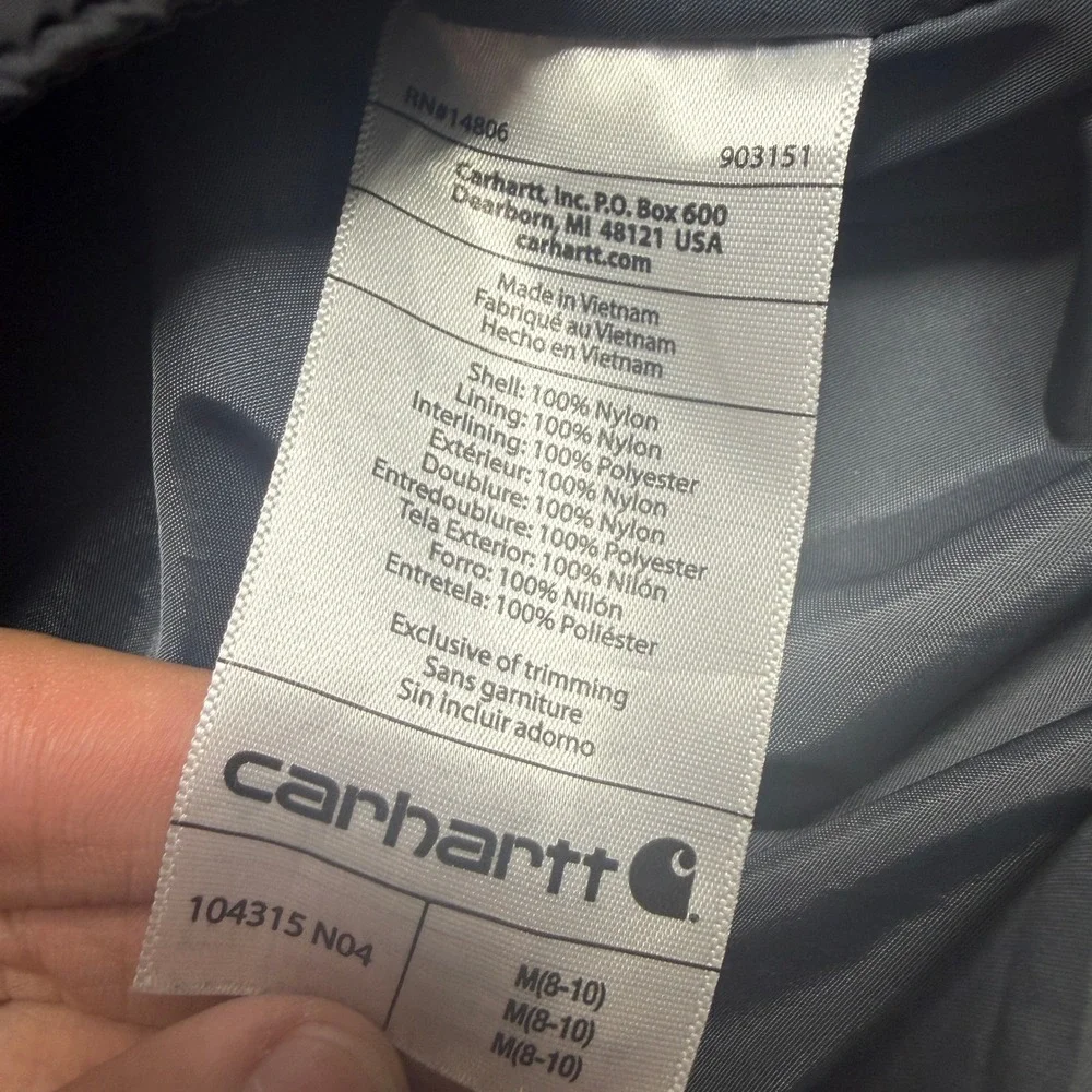 Carhartt Gilliam Puffer Vest Kids M 8-10 Black Quilted Relaxed Fit LOGO OV2286-W